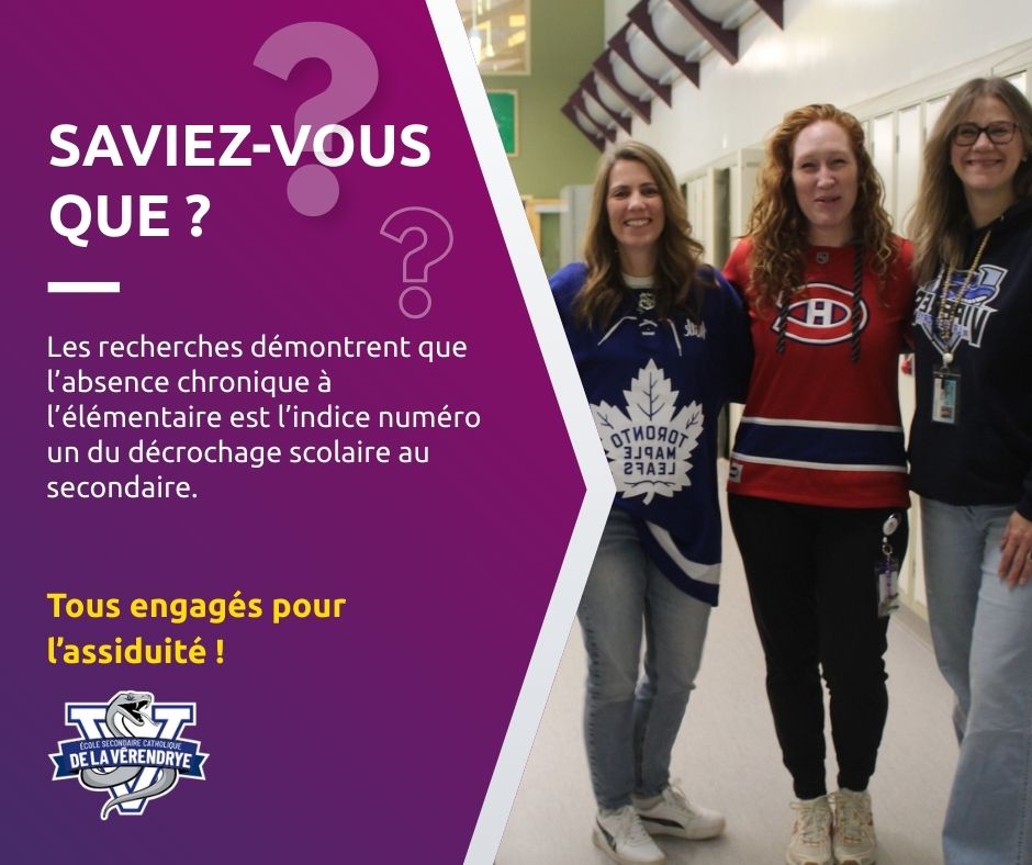 Personnel de l'école secondaire de la Vérendrye, habillé de chandail de sport en photo au sein de l'école