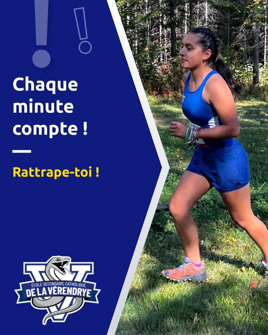 élève fille de l'école secondaire de la Vérendrye qui courts habillé en tenue de sport bleue